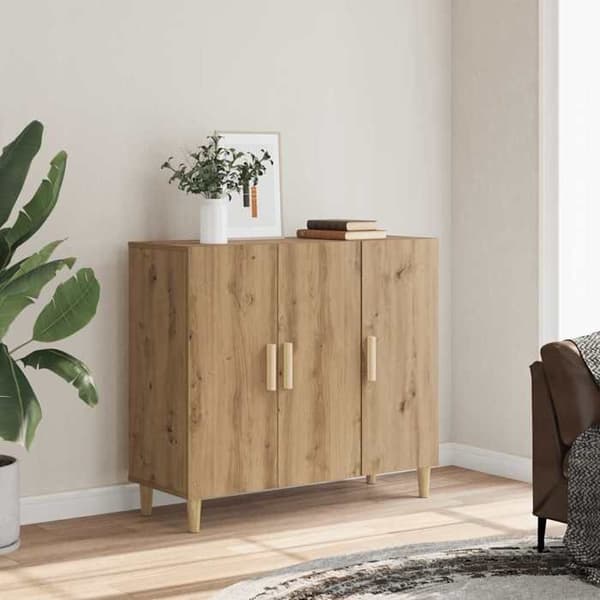 Maison Exclusive - Buffet i egetræ, håndlavet 90x34x80 cm, ingeniørtræ