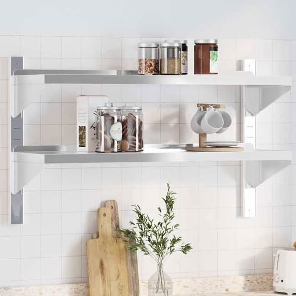 Væghylde - EKSKLUSIV HUS - 2 niveauer - 100x30x60 cm - Rustfrit stål - Sølv Silver