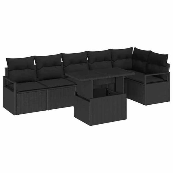 Havemøbler - EKSKLUSIVT HUS - Modulært design - 7 dele - Sort - Justerbart bord Svart