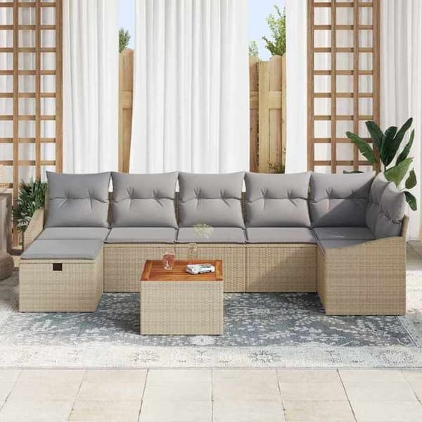 Maison Exclusive - 8 osan beige polyrottinkinen puutarhakalustesetti beige