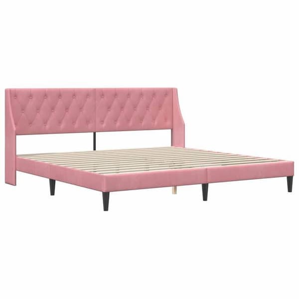 Sängram - EXKLUSIV HEM - 200 x 200 cm sammet - Rosa - Skummadrass ingår - Lattenbotten Ros