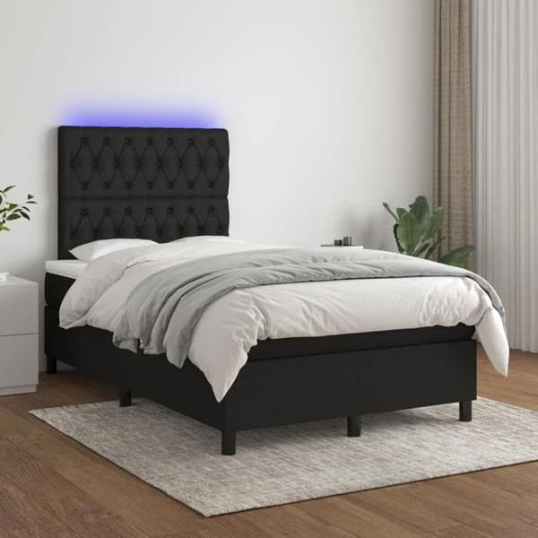 Maison Exclusive - Sengestel med lameller, madras og sort LED 120x190 cm stof