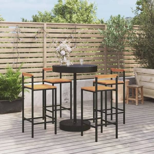 Maison Exclusive - Havebar sæt 5 dele sort poly rattan/massiv akacietræ