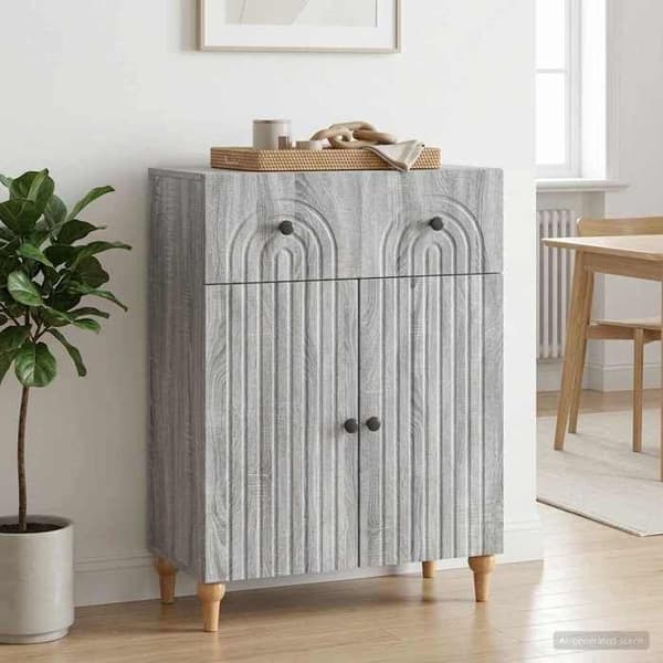 Buffet - EKSKLUSIVT HUS - Sonoma grå - Ingeniørtræ - 66 x 34,5 x 90 cm - Døre 90°