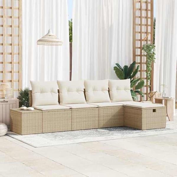 Maison Exclusive - 5 osan beige polyrottinkinen puutarhakalustesetti