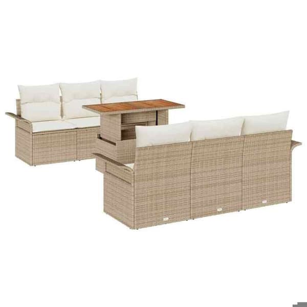 Maison Exclusive - 7 osan beige polyrottinkinen puutarhakalustesetti