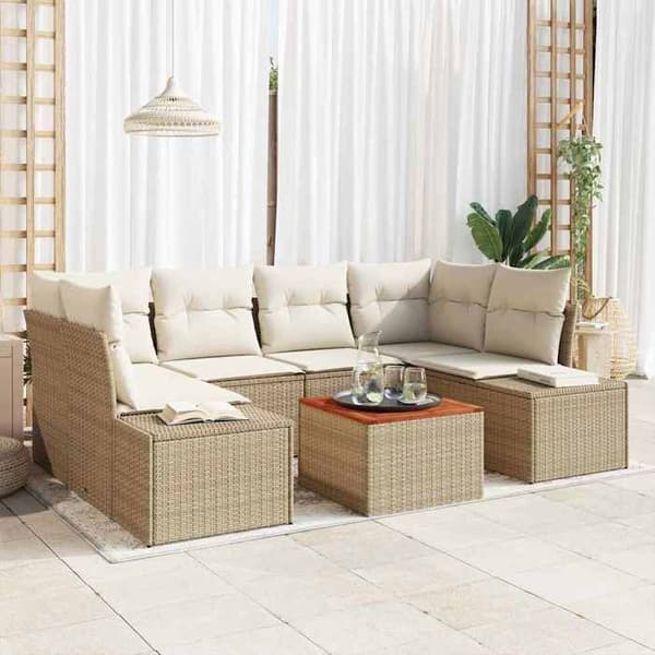 Maison Exclusive - 7 osan beige polyrottinkinen puutarhakalustesetti