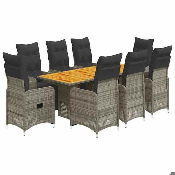 Maison Exclusive - 9 stk. havebistro sæt med grå puder i poly rattan grå