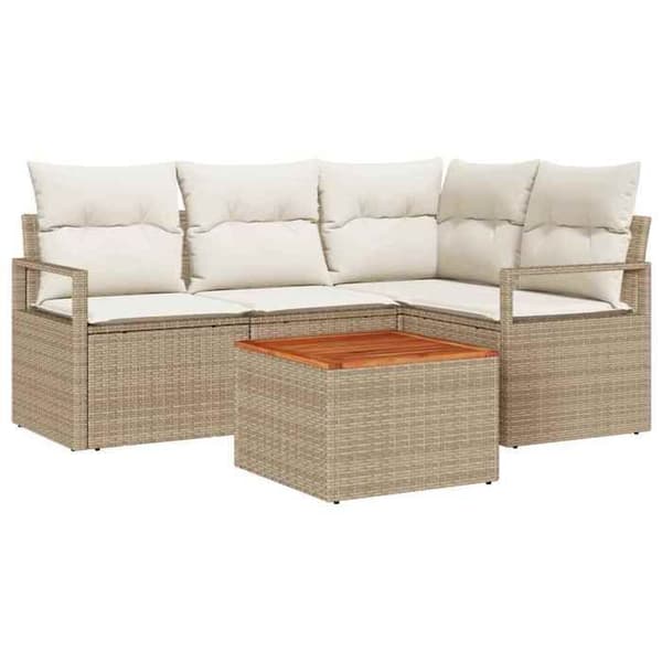 Maison Exclusive - 5 osan beige polyrottinkinen puutarhakalustesetti