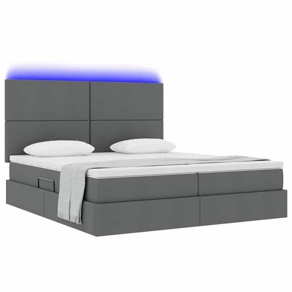 Maison Exclusive - LED opbevaringsseng med madras Mørkegrå 200 x 200 cm Stof