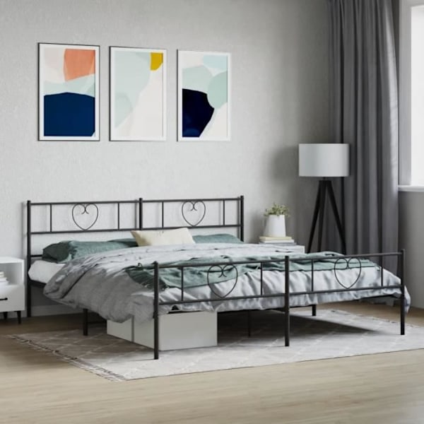 Sengeramme i metal uden madras med sort fodbræt 180x200cm90 [cm] Svart