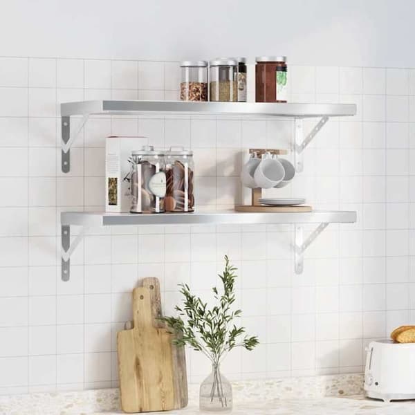 Væghylder - EKSKLUSIV HUS - 2 stk 75x30 cm - Rustfrit stål - Sølvfarvet - Rektangulær Silver