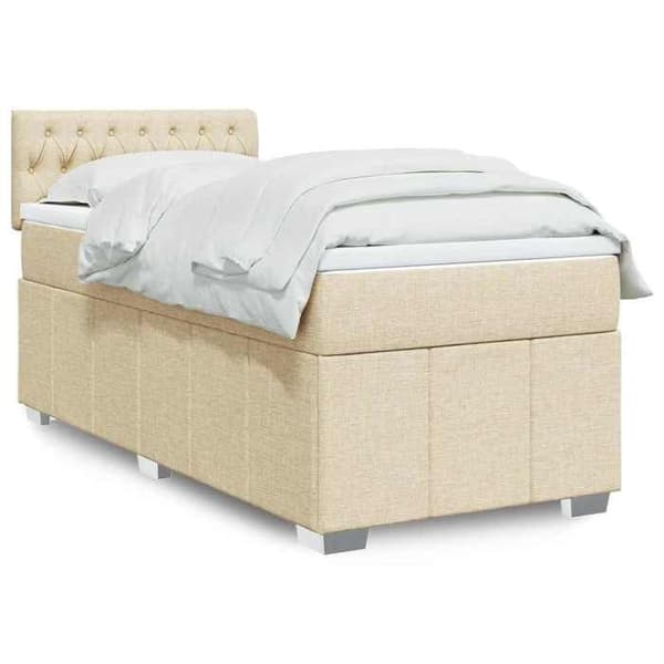 Maison Exclusive - Sengeramme med lameller og Creme madras 100x200 cm Stof