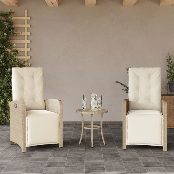 Maison Exclusive - Bistroset 3 delar med beige kuddar i flätad resin