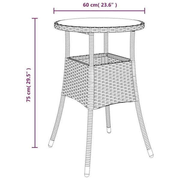 Maison Exclusive - Trädgårdsbord Ø60x75 cm Härdat glas/flätad resin Brun brun