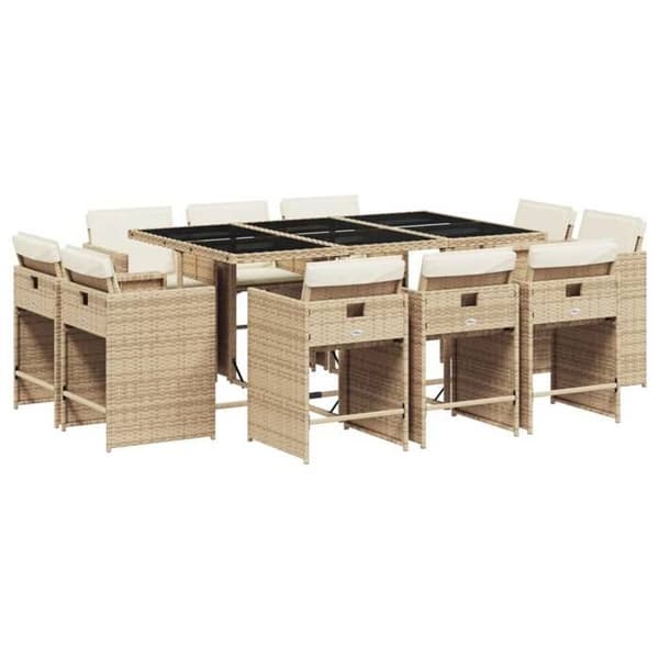 Maison Exclusive - Puutarhakalusteryhmä ja tyynyt 11 kpl beige polyrottinki