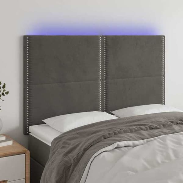 Maison Exclusive - LED Hovedgærde Mørkegrå 144x5x118/128 cm Velour Mörkgrå