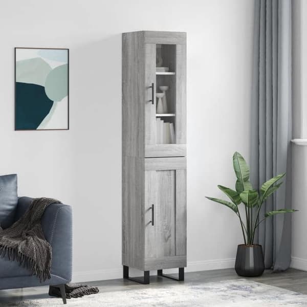 Maison Exclusive - Buffé hög Sonoma grå 34,5x34x180 cm Ingenjörsträ