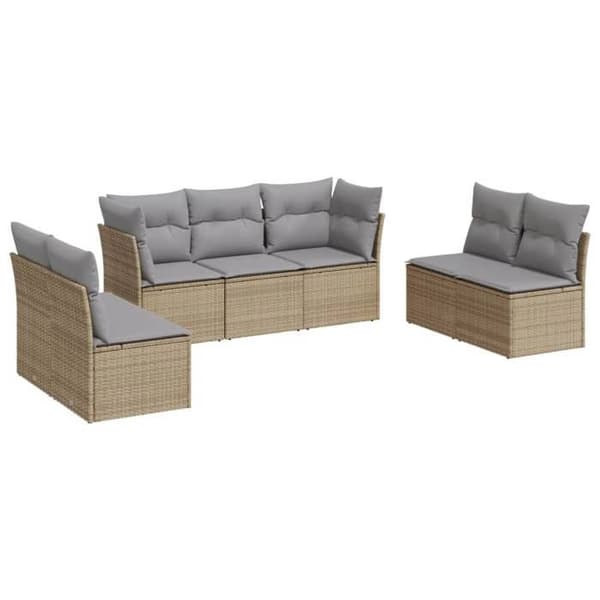 Maison Exclusive - Trädgårdsmöbler med kuddar 7 delar beige flätad resin