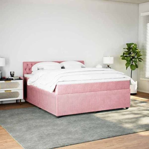 Maison Exclusive - Sängyn laudat ja vaaleanpunainen patja 180x200 cm Sametti