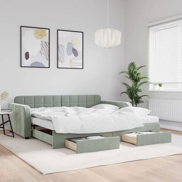 Maison Exclusive - Dagbed og sovesofa med lysegrå skuffer 100x200 cm velour