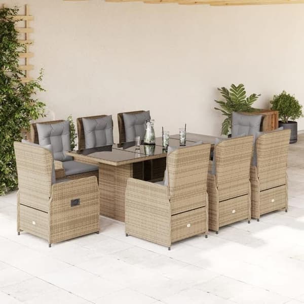 Maison Exclusive - Puutarhakalusteryhmä ja tyynyt 9 kpl beige Polyrottinki beige