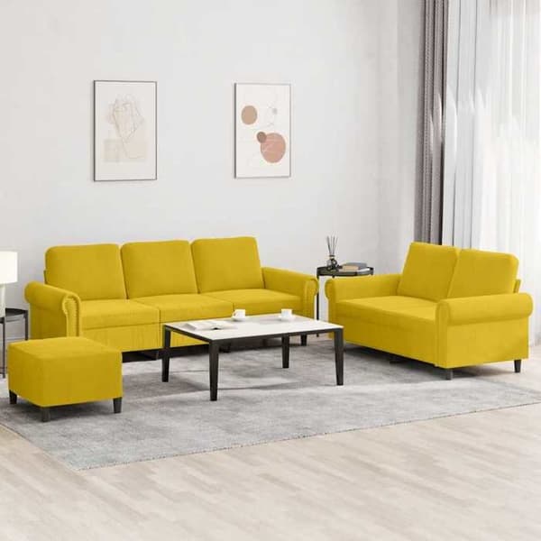 Maison Exclusive - 3-delars soffgrupp med kuddar i gul sammet