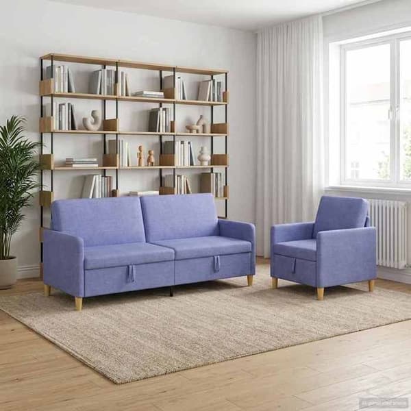 Maison Exclusive - Soffa med förvaring 2 st Blå denim Polyester