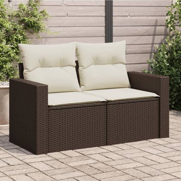 Maison Exclusive - Trädgårdssoffa med kuddar 2 platser brun flätad resin