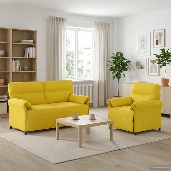 Maison Exclusive - 2 kpl vaaleankeltaisia sohvia kankaasta