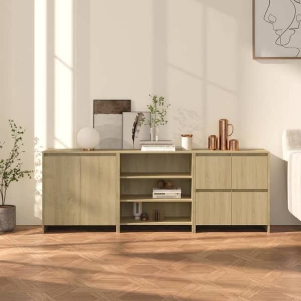 Maison Exclusive - Bufféer 3 st Sonoma ek Ingenjörsträ