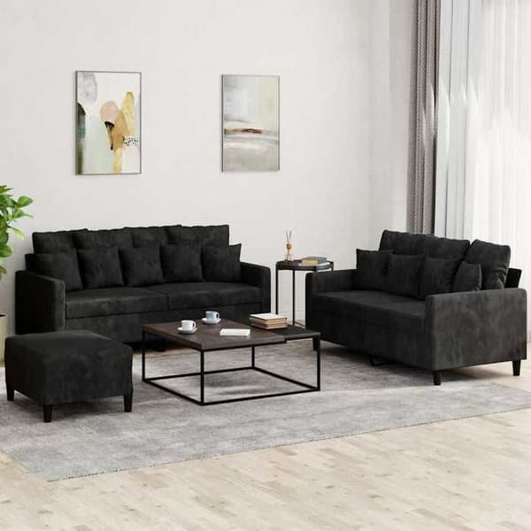 Maison Exclusive - Sæt af 3 sofaer med puder i sort velour