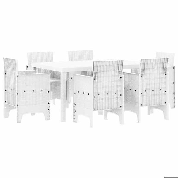 Maison Exclusive - 7-delars matsalsset för trädgård Vit Rattan Polt