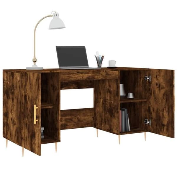 Maison Exclusive - Røget egetræ skrivebord 140x50x75 cm ingeniørtræ Rökt ek