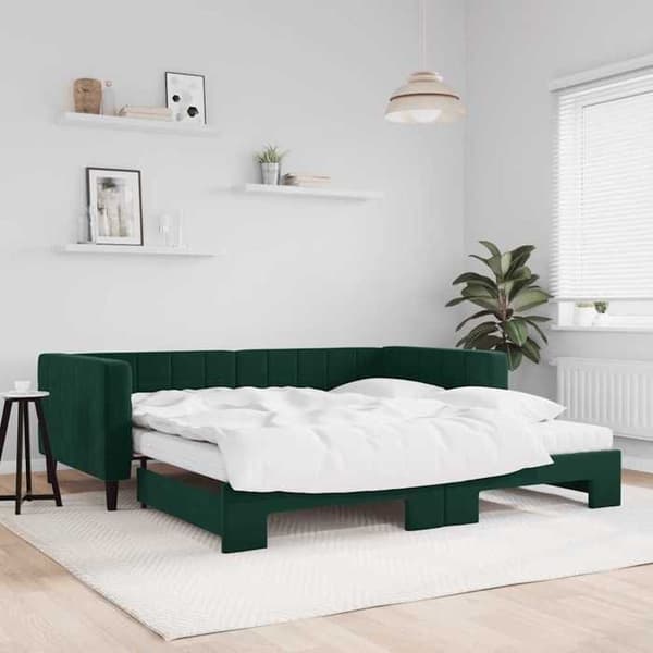 Maison Exclusive - Päivävuode ja vuodevaatteet, tummanvihreä 100x200 cm sametti Mörkgrön