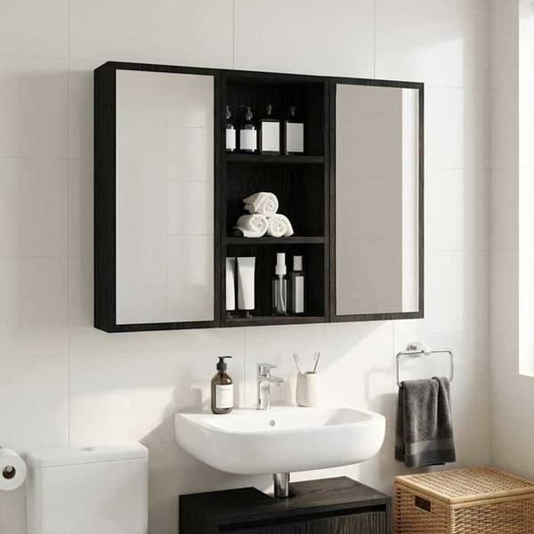 Maison Exclusive - Vægskab til badeværelse Eg Sort 30 x 16 x 62,5 cm