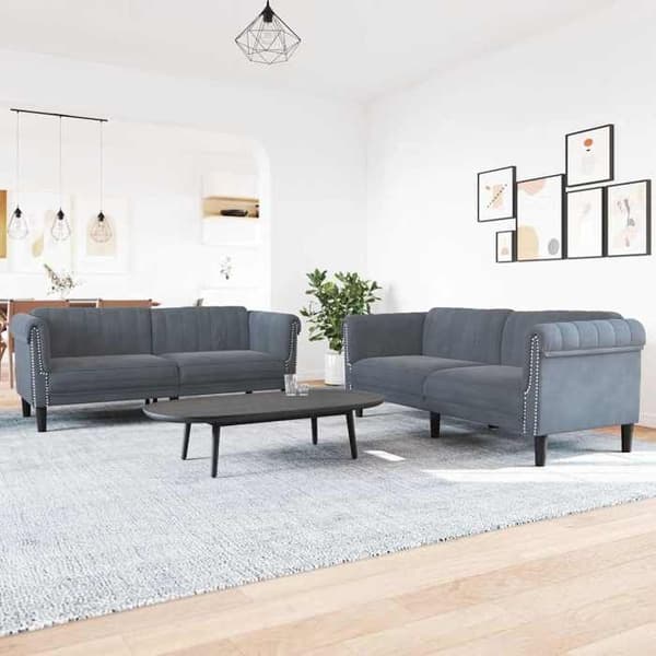 Maison Exclusive - 2 kpl tummanharmaita samettisohvia