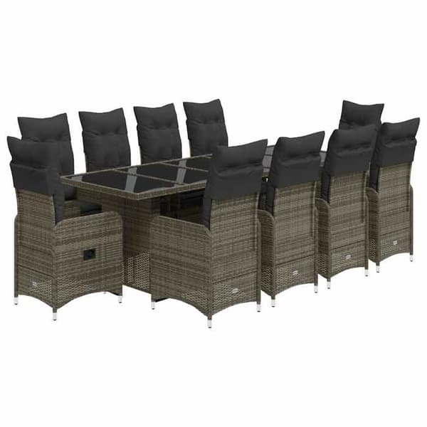 Maison Exclusive - Havebistro sæt 11 dele med grå puder i poly rattan