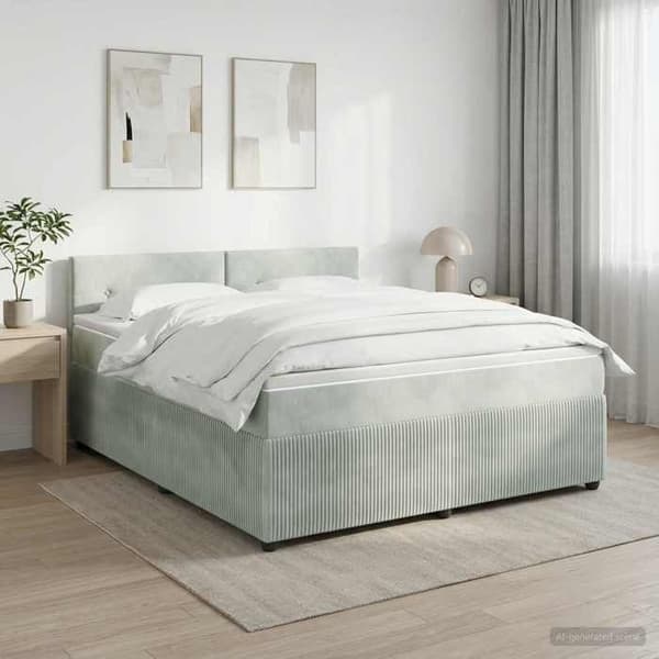 Maison Exclusive - Boxspring seng med madras Lys grå 160 x 200 cm Velour Ljusgrått