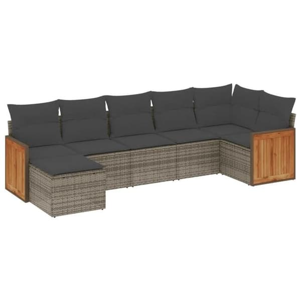 Maison Exclusive - Trädgårdsmöbler med kuddar 7 delar grå flätad resin