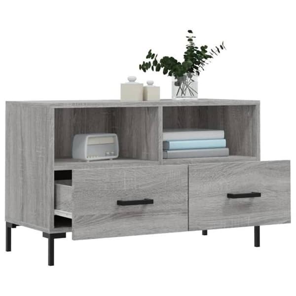 TV-møbel - MAISON EXCLUSIVE - Sonoma grå - Ingeniørtræ - 2 døre & 2 skuffer - Jernben Sonoma grå
