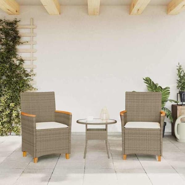 Maison Exclusive - Trädgårdsstolar med kuddar, set om 2, beige, flätad plast och trä