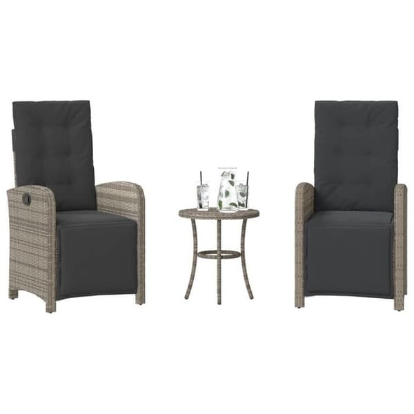 Maison Exclusive - Bistroset 3 delar med grå kuddar i flätad resin Grå (grå kuddar, grå flätad resin)