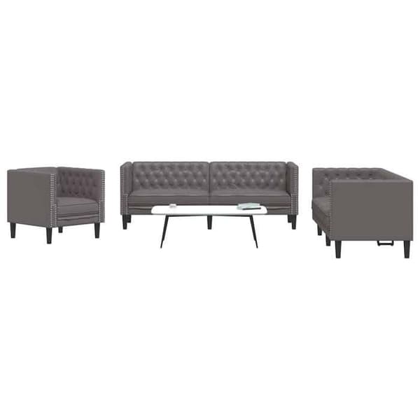 Maison Exclusive - Chesterfield soffgrupp 3 delar grå konstläder Grå