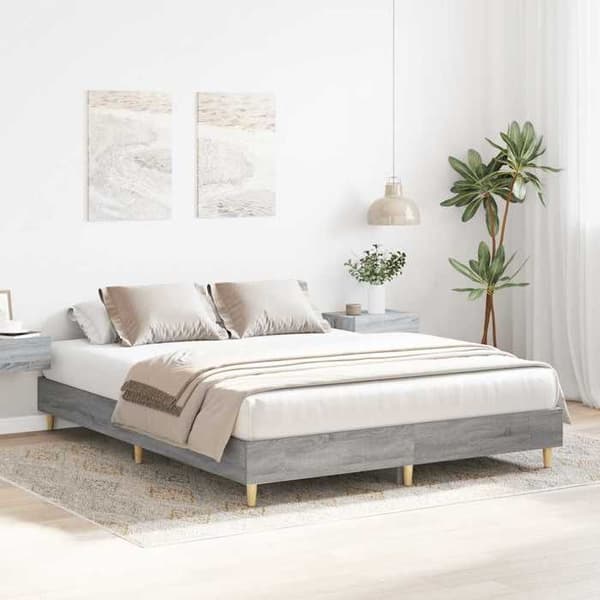 Sengestel - EKSKLUSIV HUS - 150 x 200 cm - Inkluderet lamelbund - Sonoma grå - Spånplader Sonoma grå