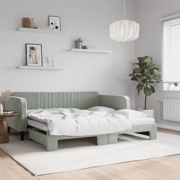 Maison Exclusive - Sovesofa med udtræksseng lys grå 90x190 cm velour