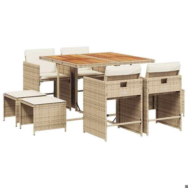 Maison Exclusive - Puutarhakalusteryhmä ja tyynyt 9 kpl beige Polyrottinki beige