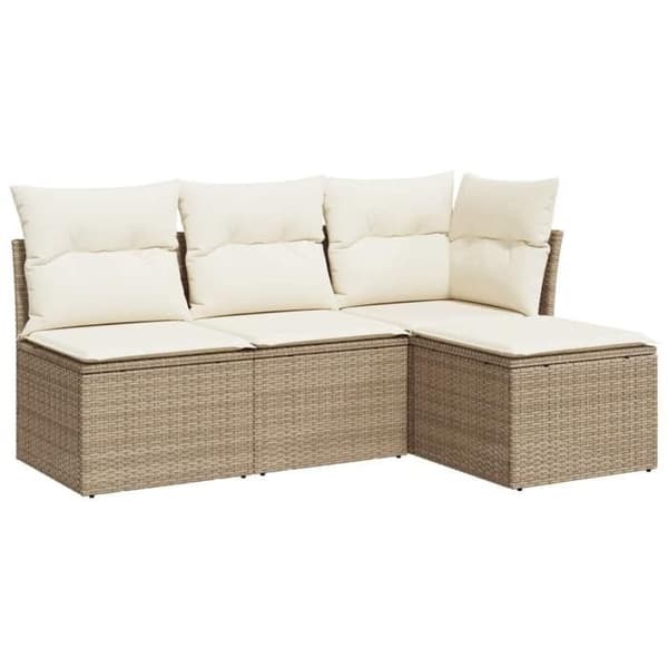 Maison Exclusive - Trädgårdsmöbler med kuddar 4 delar beige flätad resin