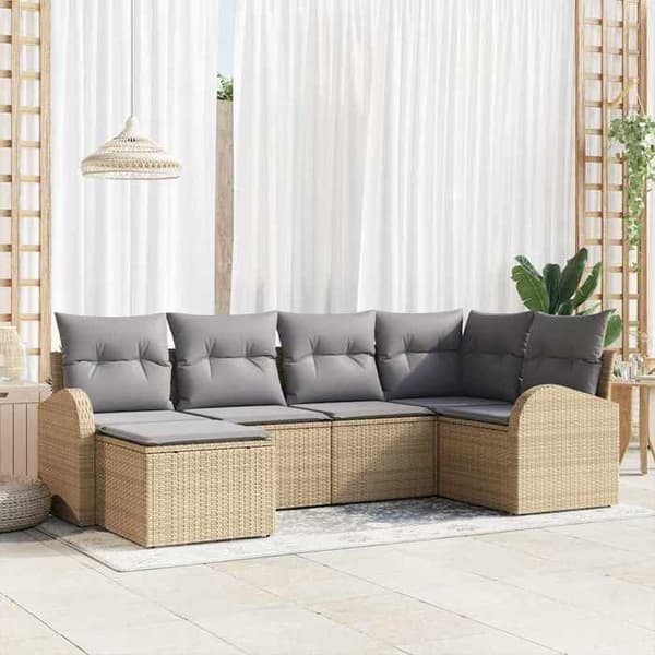 Maison Exclusive - 6 osan beige polyrottinkinen puutarhakalustesetti
