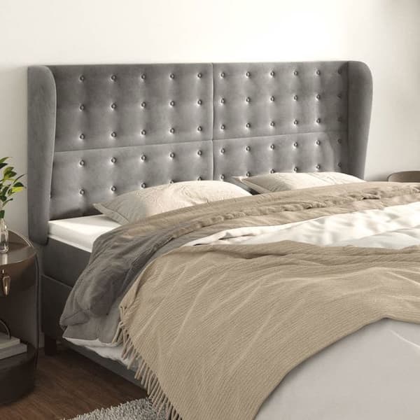 Maison Exclusive - Päätylevy korvilla Vaaleanharmaa 203x23x118/128 cm Sametti ljusgrått